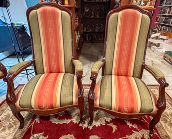 A PAIR OF PRISTINE CUSTOM MAHOGANY ARMCHAIRS