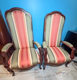 A PAIR OF PRISTINE CUSTOM MAHOGANY ARMCHAIRS
