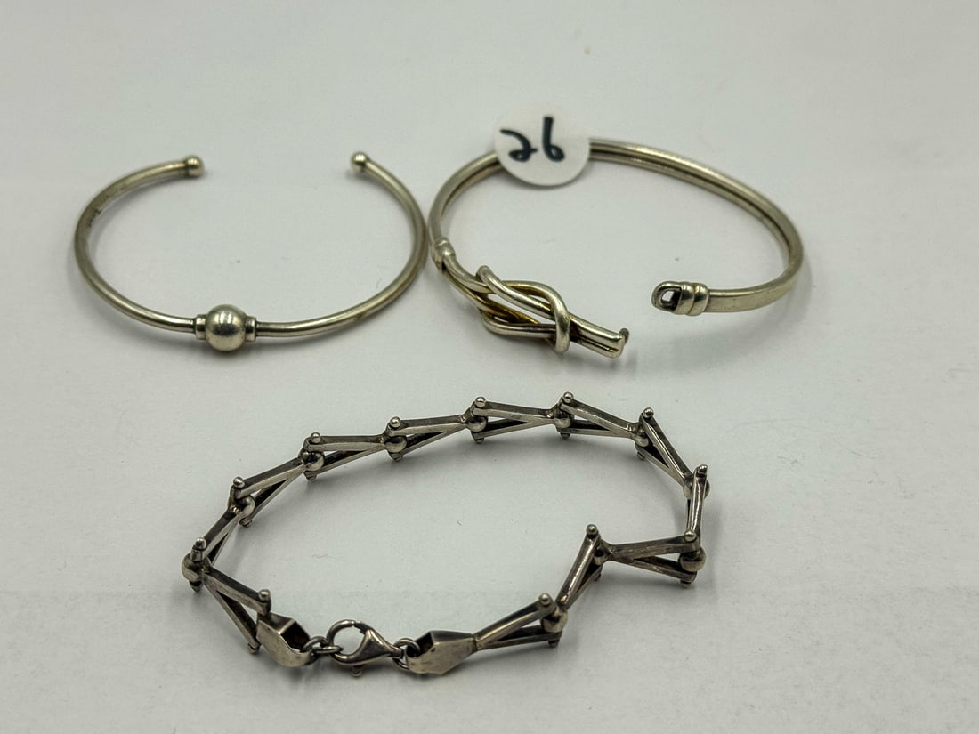 3 STERLING SILVER BRACELETS, SIGNED (1 of 4)