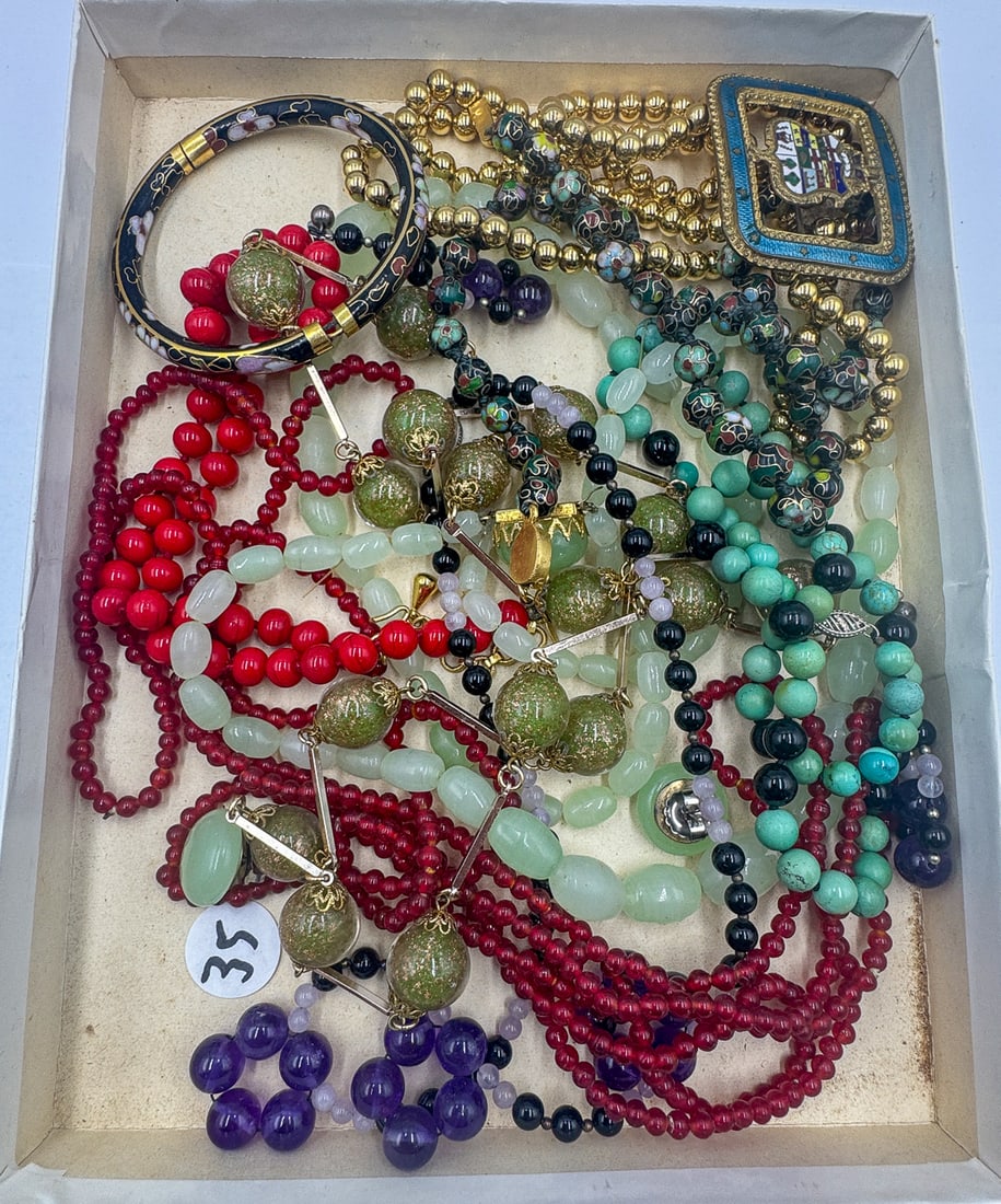 LOT OF HARDSTONE CLOISSONE NECKLACES AND BRACELETS INC. AMETHYST, JADEITE (1 of 4)