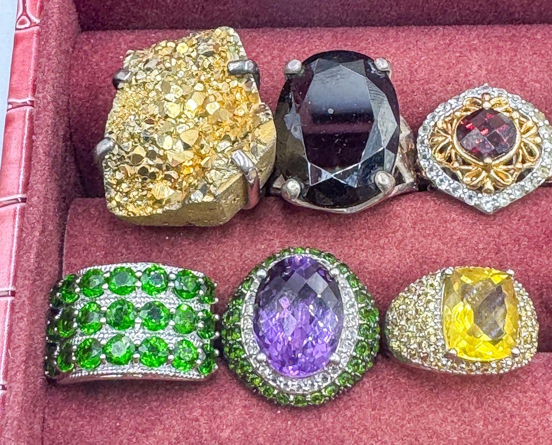 6 STERLING SILVER GEMSTONE RINGS (1 of 2)