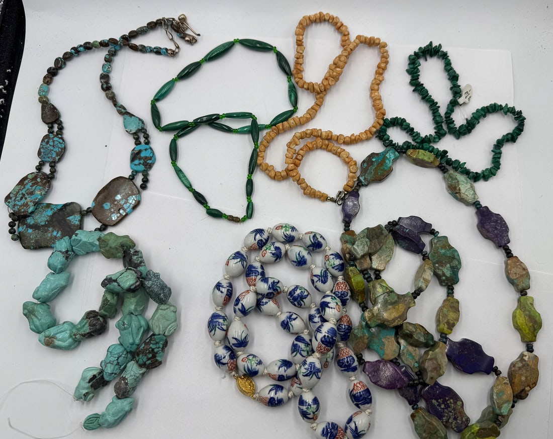 LARGE LOT OF HARDSTONE NECKLACES INC. MARCUSITE, TURQOUISE, ETC. (1 of 6)