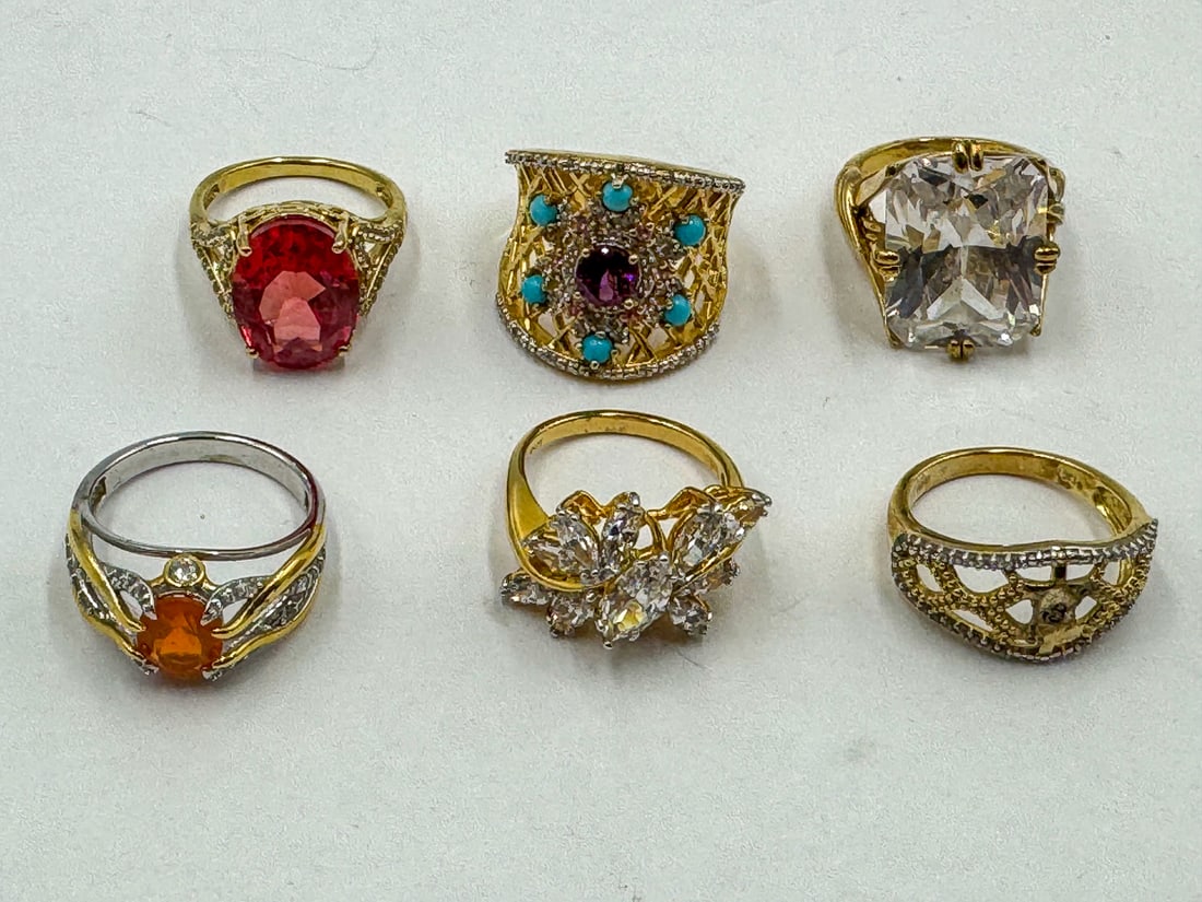 6 STERLING SILVER GEMSTONE RINGS: 6 STERLING SILVER GEMSTONE RINGS