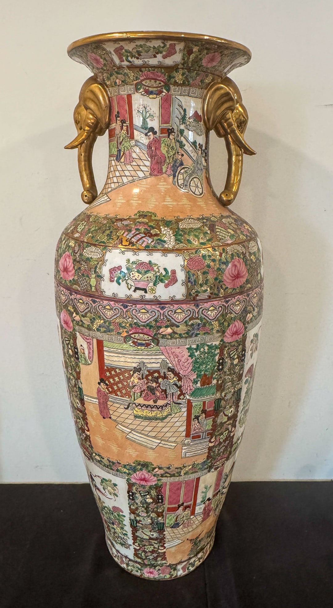 A LARGE CHINESE FLOOR VASE W/ ELEPHANT HANDLES (1 of 8)