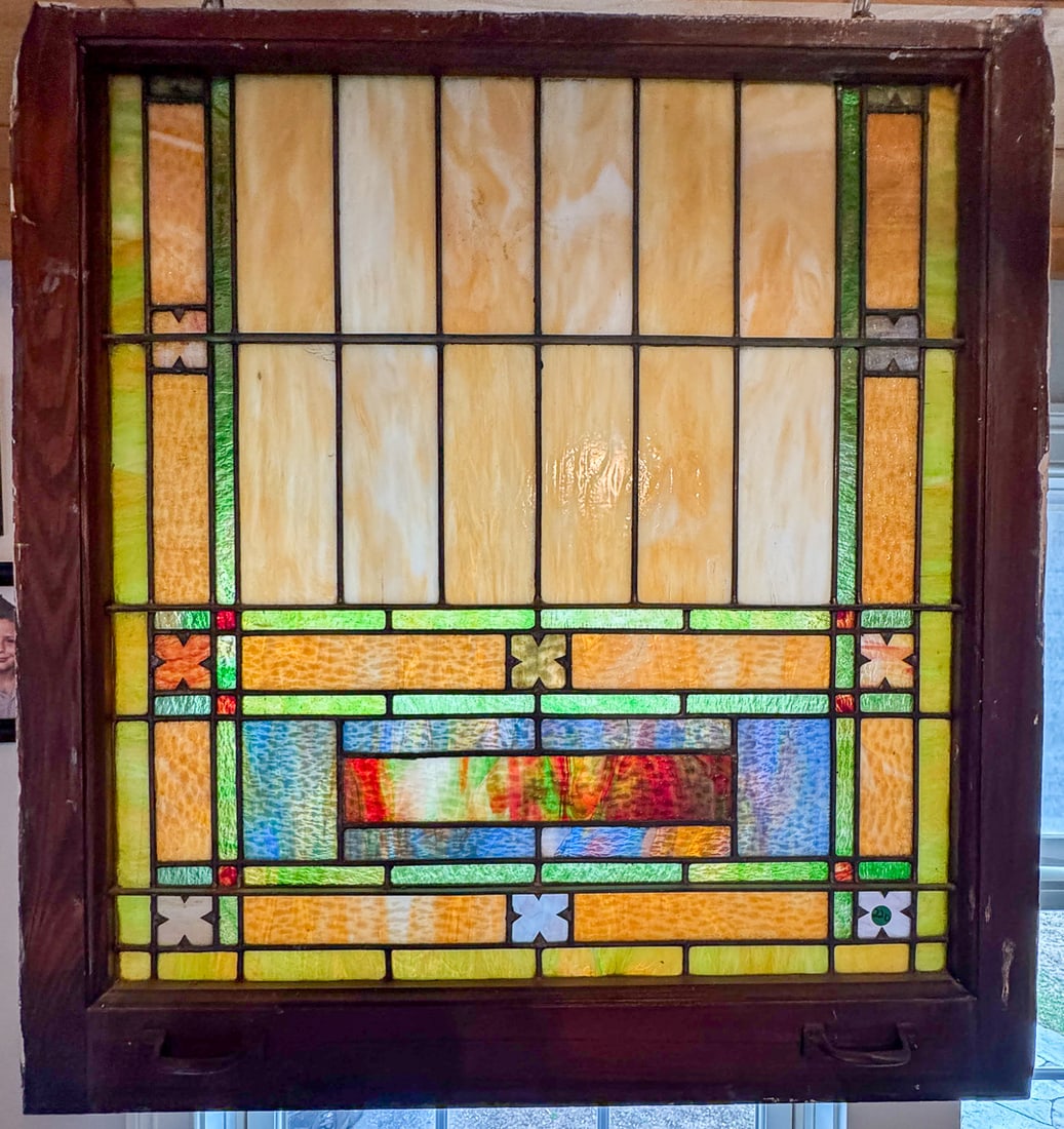 LARGE STAINED GLASS WINDOW, 34" X 36" (1 of 5)
