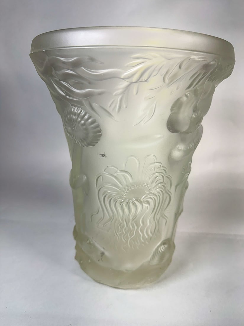JOSEF INWALD BAROLAC LARGE GLASS SEA LIFE VASE, 8" X 10.5" (1 of 5)