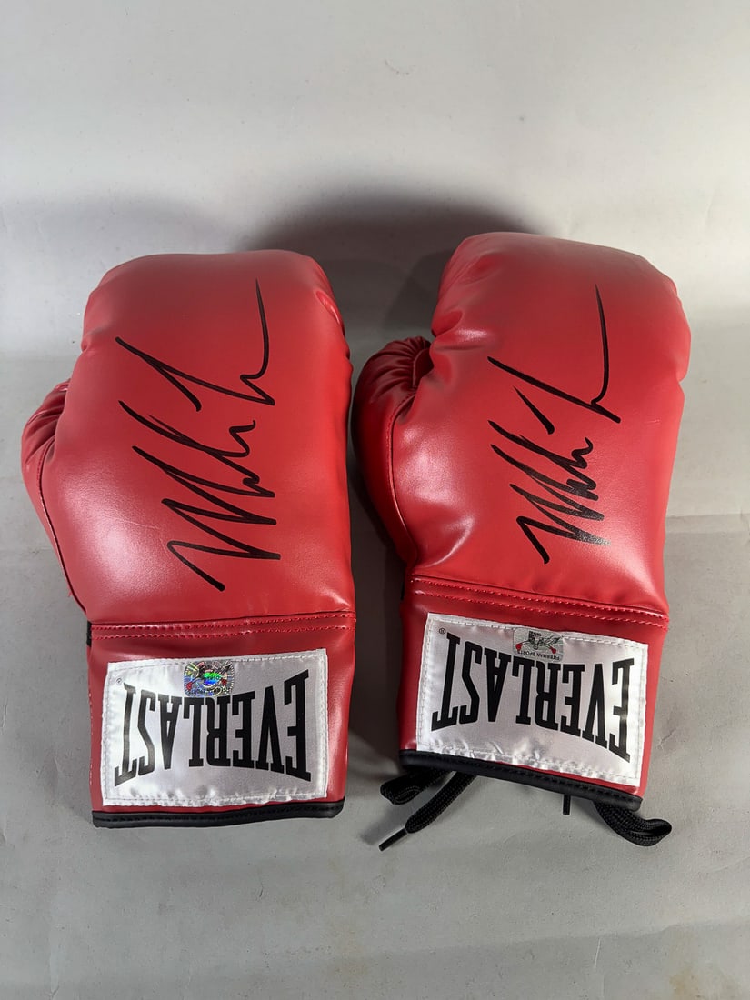 A PAIR OF SIGNED MIKE TYSON RED EVERLAST BOXING GLOVES (1 of 4)