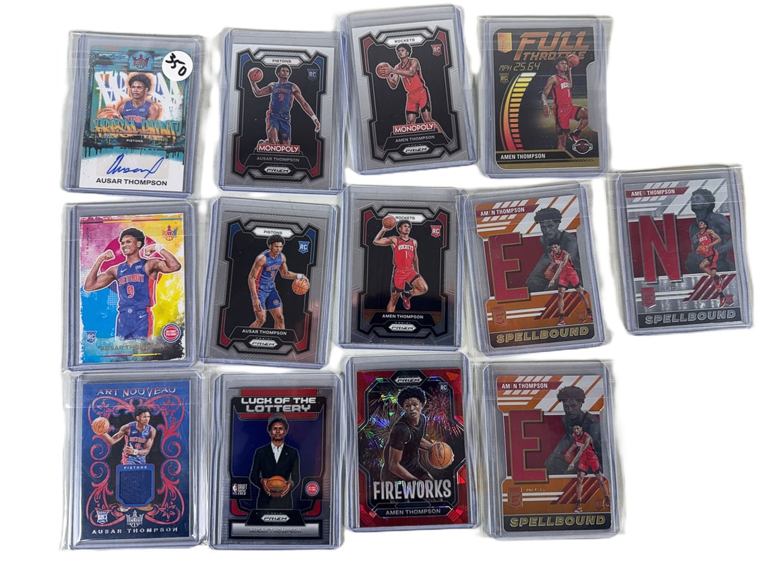 13 AUSAR THOMPSON AND AMEN THOMPSON BASKETBALL CARDS, 1 SIGNED (1 of 4)