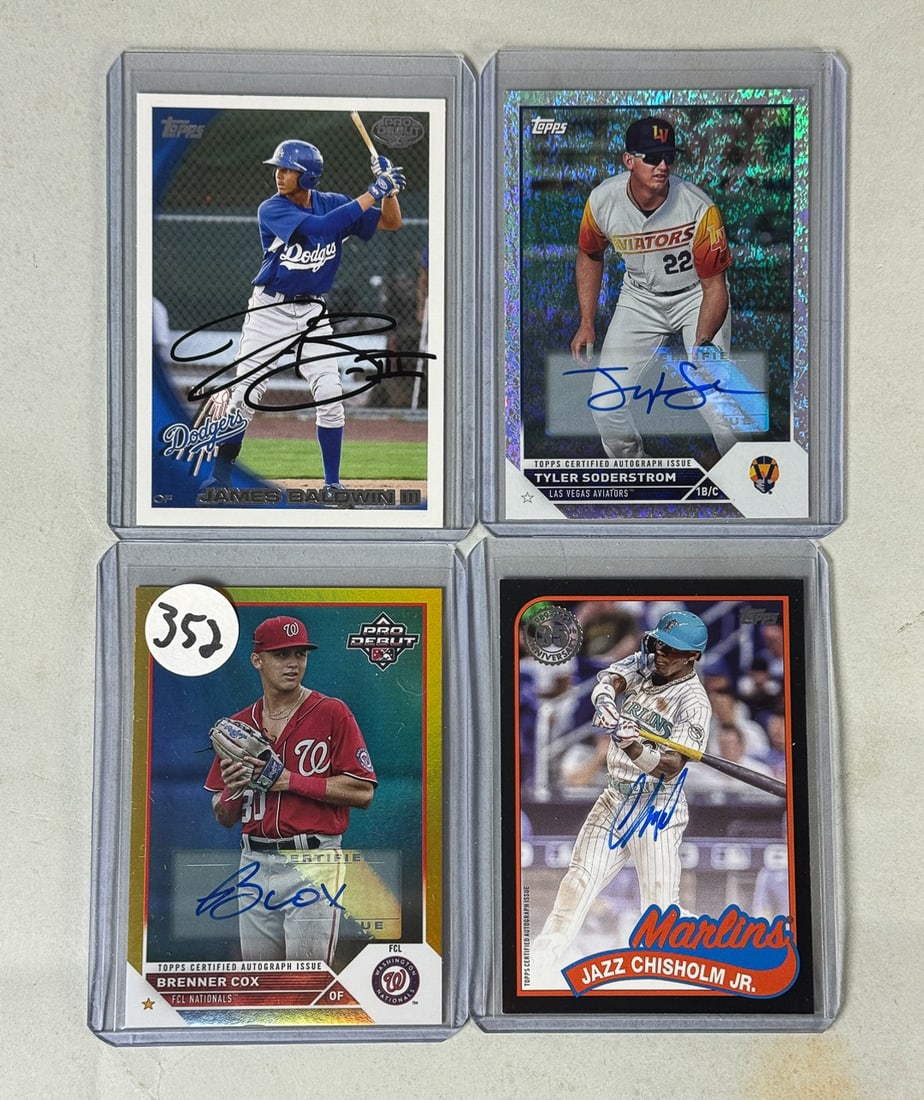 4 TOPPS SIGNED CARDS, JAMES BALDWIN, TYLER SODERSTROM, BRENNER COX, JAZZ CHISHOLM: 4 TOPPS SIGNED CARDS, JAMES BALDWIN, TYLER SODERSTROM, BRENNER COX, JAZZ CHISHOLM