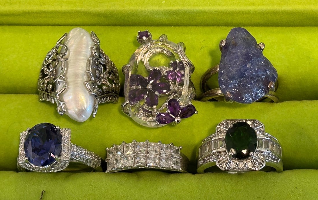 6 STERLING SILVER GEMSTONE RINGS (1 of 7)