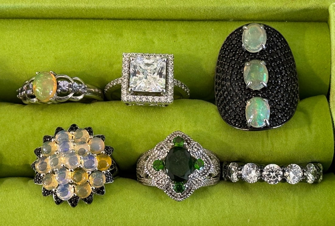 6 STERLING SILVER GEMSTONE RINGS: 6 STERLING SILVER GEMSTONE RINGS