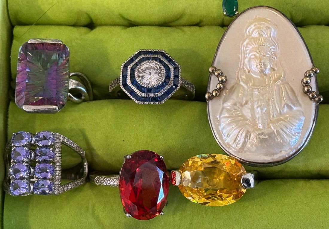 6 STERLING SILVER GEMSTONE RINGS (1 of 4)