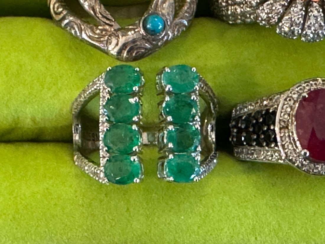 6 STERLING SILVER GEMSTONE RINGS - 3