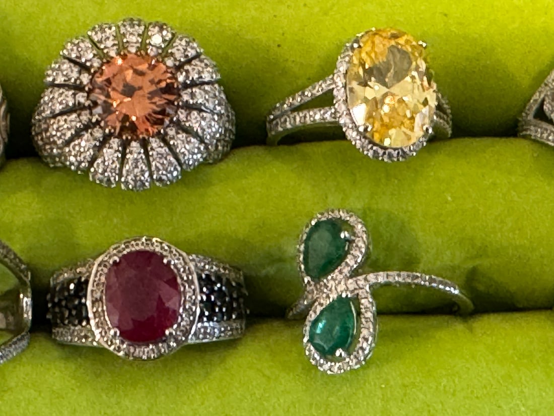 6 STERLING SILVER GEMSTONE RINGS - 4