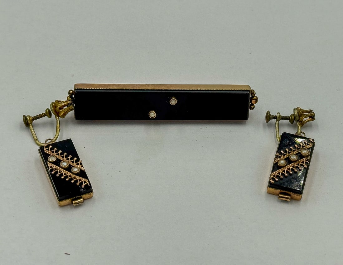 10K GOLD EDWARDIAN MOURNING SET, 17.04 GRAMS (1 of 4)