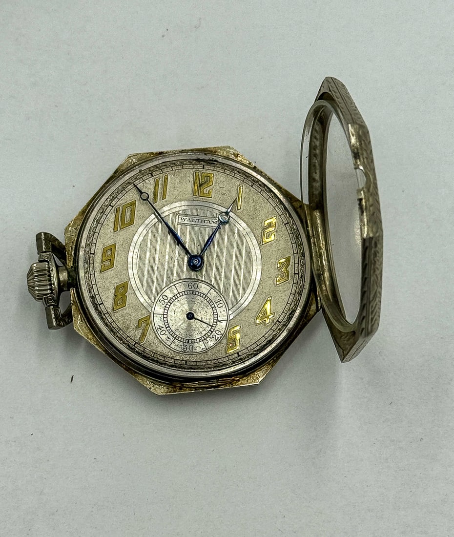 14K WHITE GOLD ELGIN POCKET WATCH CASE W/ WALTHAM WORKS, 17.36 GRAMS CASE ONLY (1 of 7)
