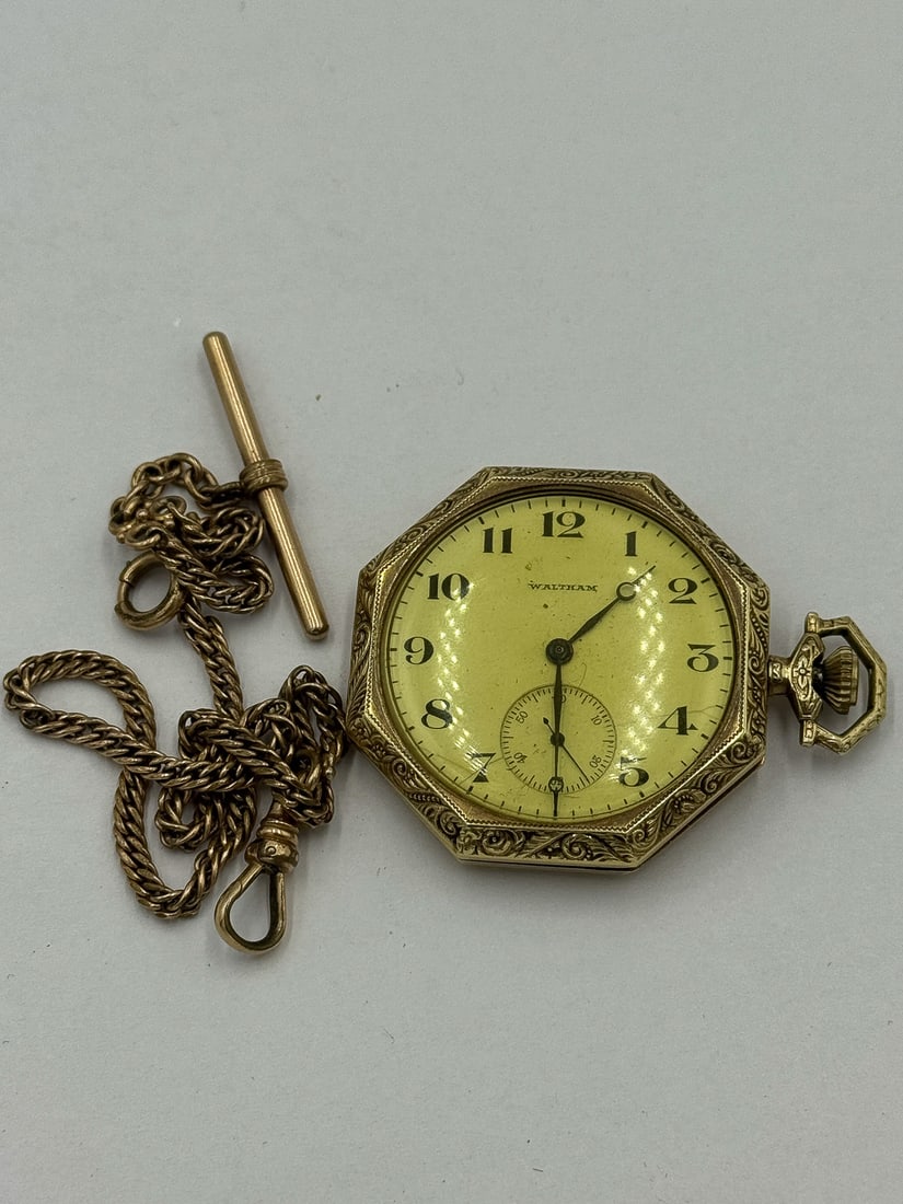 14K GOLD POCKET WATCH W/ WALTHAM WORKS, 15.25 GRAMS CASE ONLY (1 of 4)