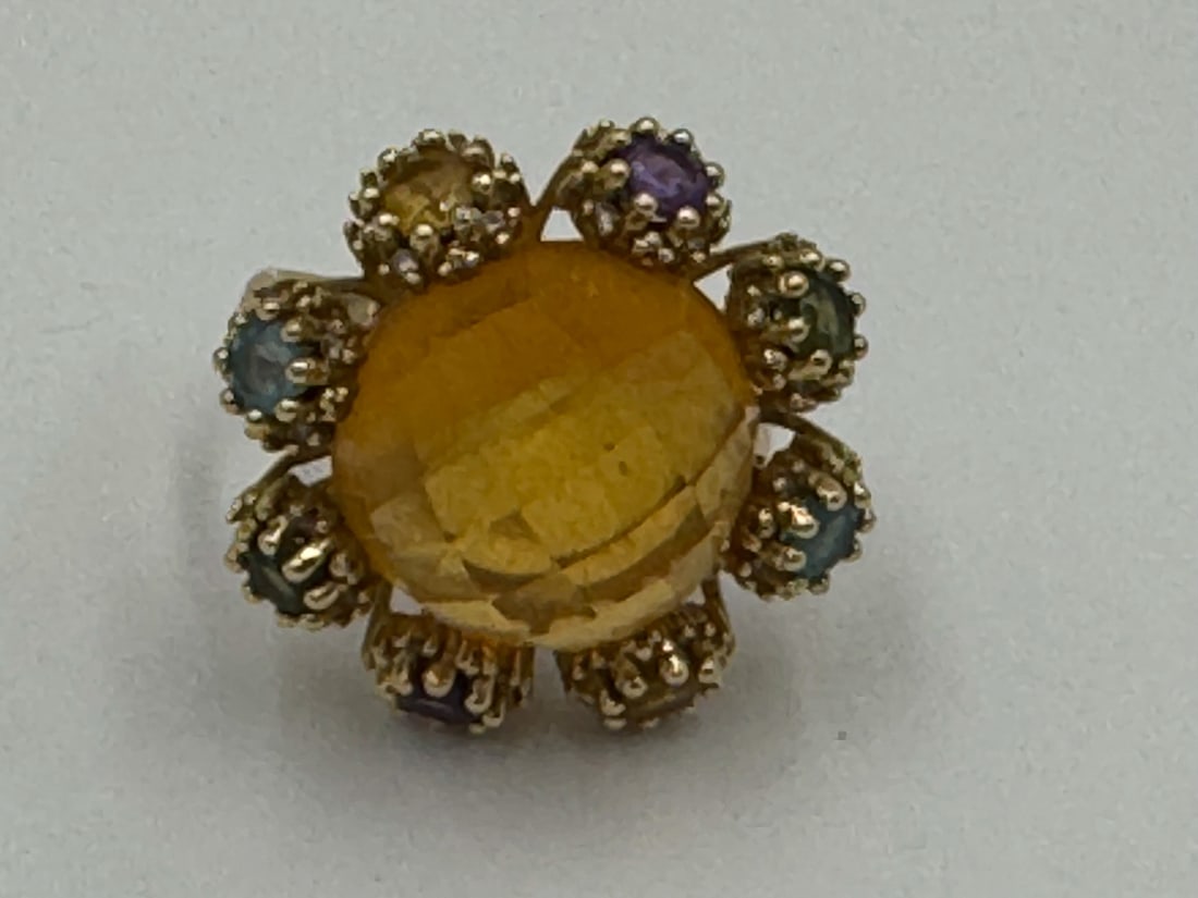 14K GOLD RING W/ COLORED STONES, 13.66 GRAMS: 14K GOLD RING W/ COLORED STONES, 13.66 GRAMS