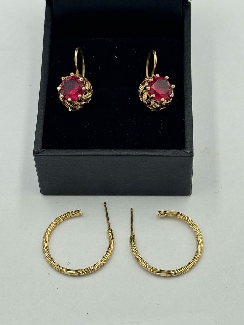 2 PAIR 14K GOLD EARRINGS, 3.87 GRAMS (1 of 4)
