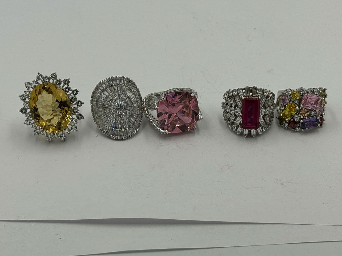 5 STERLING SILVER GEMSTONE BLING RINGS: 5 STERLING SILVER GEMSTONE BLING RINGS