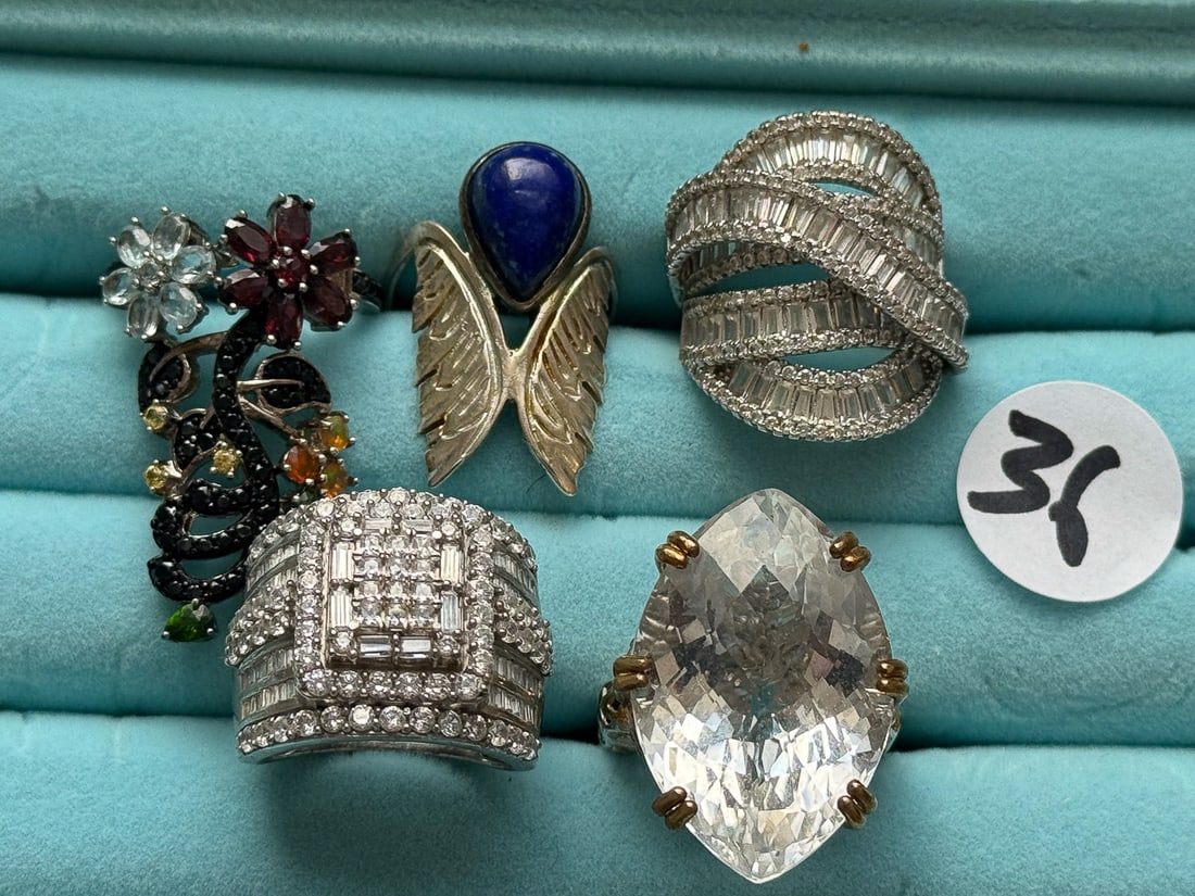 5 STERLING SILVER GEMSTONE BLING RINGS: 5 STERLING SILVER GEMSTONE BLING RINGS