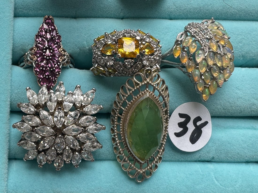 5 STERLING SILVER GEMSTONE BLING RINGS: 5 STERLING SILVER GEMSTONE BLING RINGS