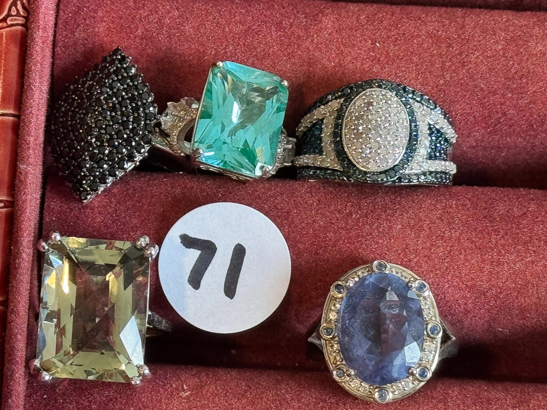5 STERLING SILVER GEMSTONE BLING RINGS: 5 STERLING SILVER GEMSTONE BLING RINGS