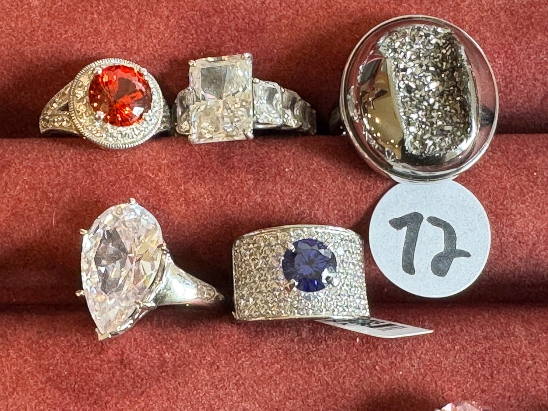 5 STERLING SILVER GEMSTONE BLING RINGS: 5 STERLING SILVER GEMSTONE BLING RINGS