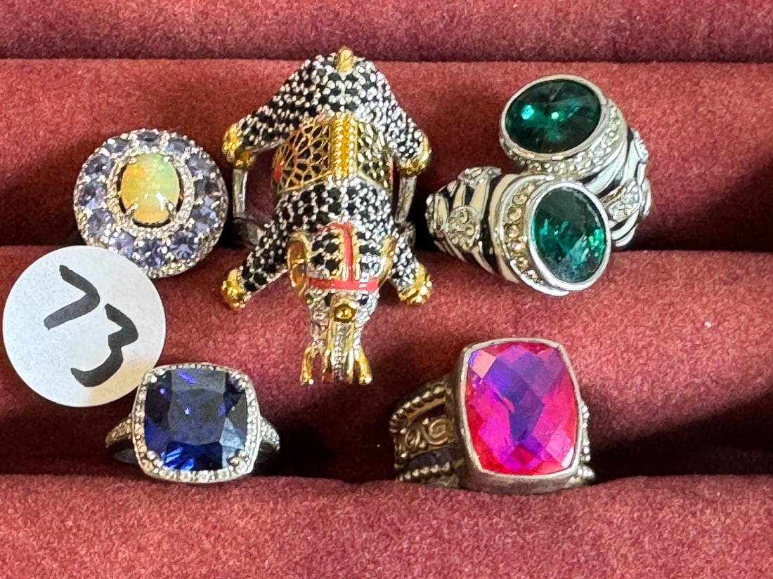 5 STERLING SILVER GEMSTONE BLING RINGS: 5 STERLING SILVER GEMSTONE BLING RINGS