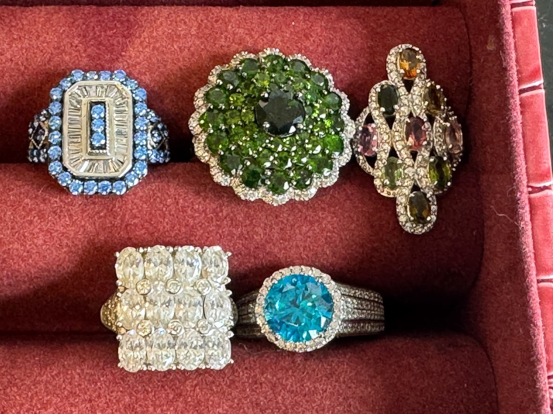 5 STERLING SILVER GEMSTONE BLING RINGS: 5 STERLING SILVER GEMSTONE BLING RINGS