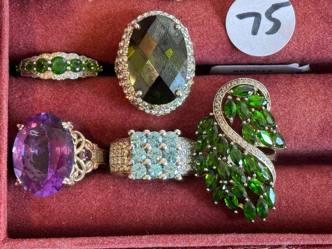 5 STERLING SILVER GEMSTONE BLING RINGS: 5 STERLING SILVER GEMSTONE BLING RINGS