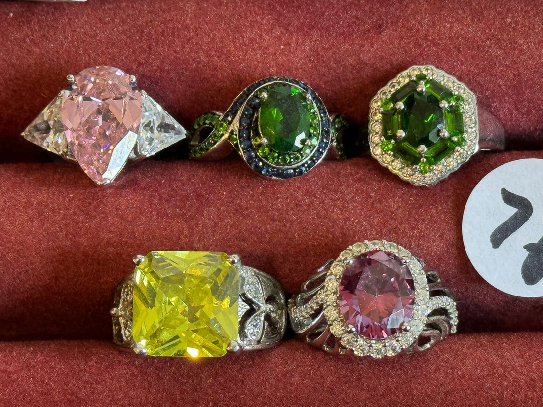 5 STERLING SILVER GEMSTONE BLING RINGS: 5 STERLING SILVER GEMSTONE BLING RINGS