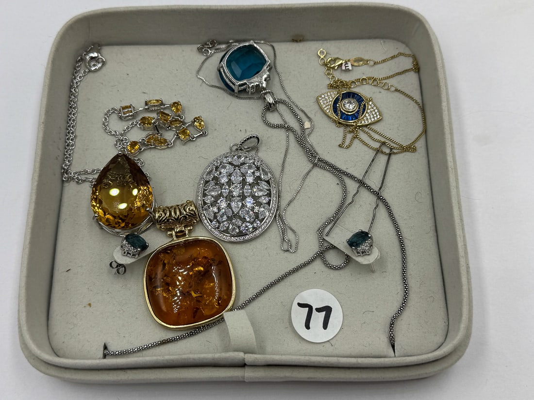 6 STERLING SILVER PENDANT NECKLACES: 6 STERLING SILVER PENDANT NECKLACES