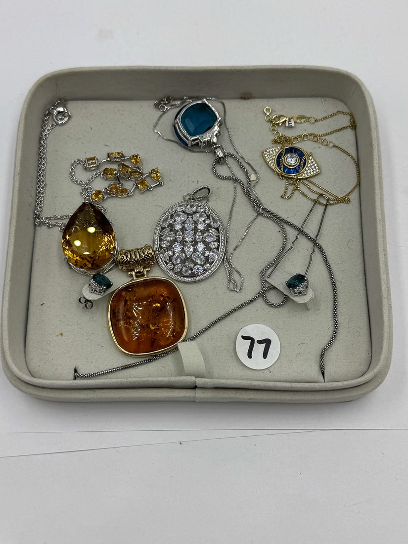6 STERLING SILVER PENDANT NECKLACES - 2