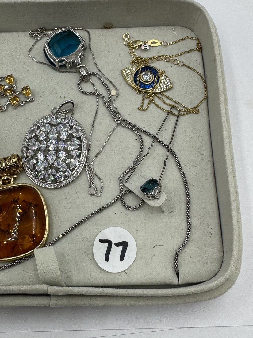 6 STERLING SILVER PENDANT NECKLACES - 4