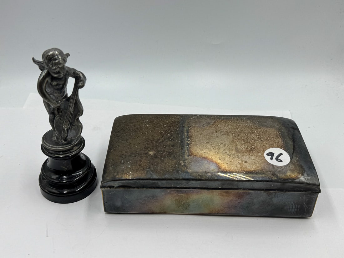 SILVER PLATE HUMIDOR AND CHERUB PLAYING INSTRUMENT (1 of 3)