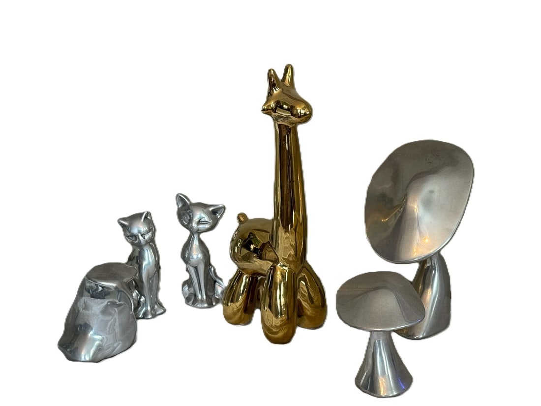 5 HOSELTON STAINLESS STEEL SCULPTURES, 9" AND SMALLER: 5 HOSELTON STAINLESS STEEL SCULPTURES, 9" AND SMALLER