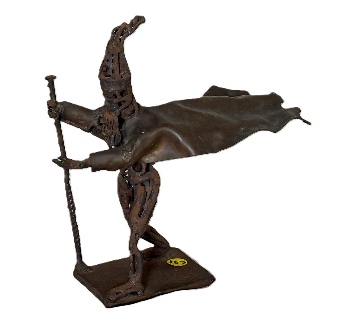 BRONZE SCULPTURE OF A WIZARD, 9" X 8" X 6": BRONZE SCULPTURE OF A WIZARD, 9" X 8" X 6"