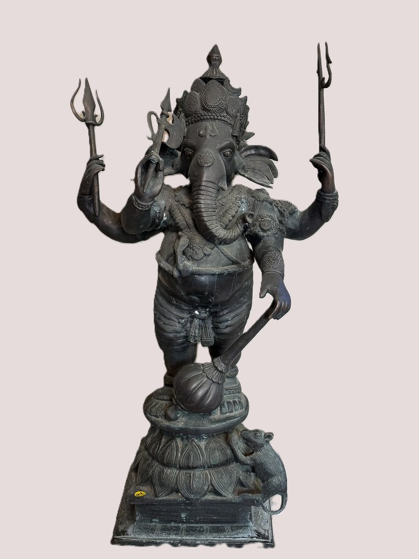 LARGE BRONZE GANESH STATUE, 18" X 14" X 34" (1 of 8)