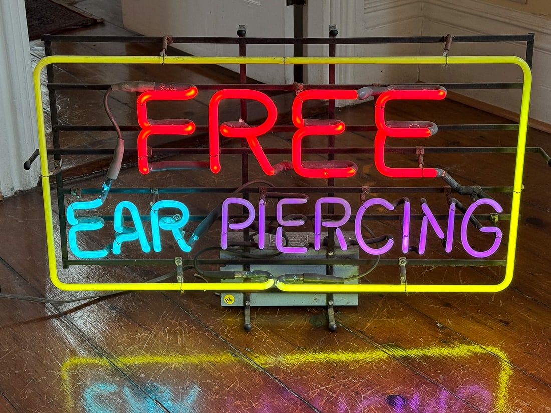 VINTAGE NEON SIGN "EAR PIERCING", 34" X 22" X 6" (1 of 4)