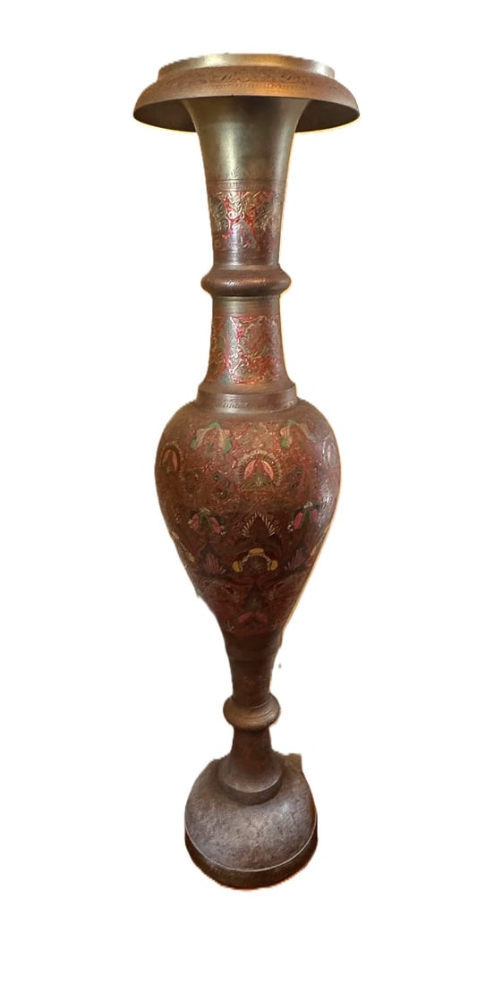 5' TALL BRASS CLOISSONE VASE, 16" X 60": 5' TALL BRASS CLOISSONE VASE, 16" X 60"