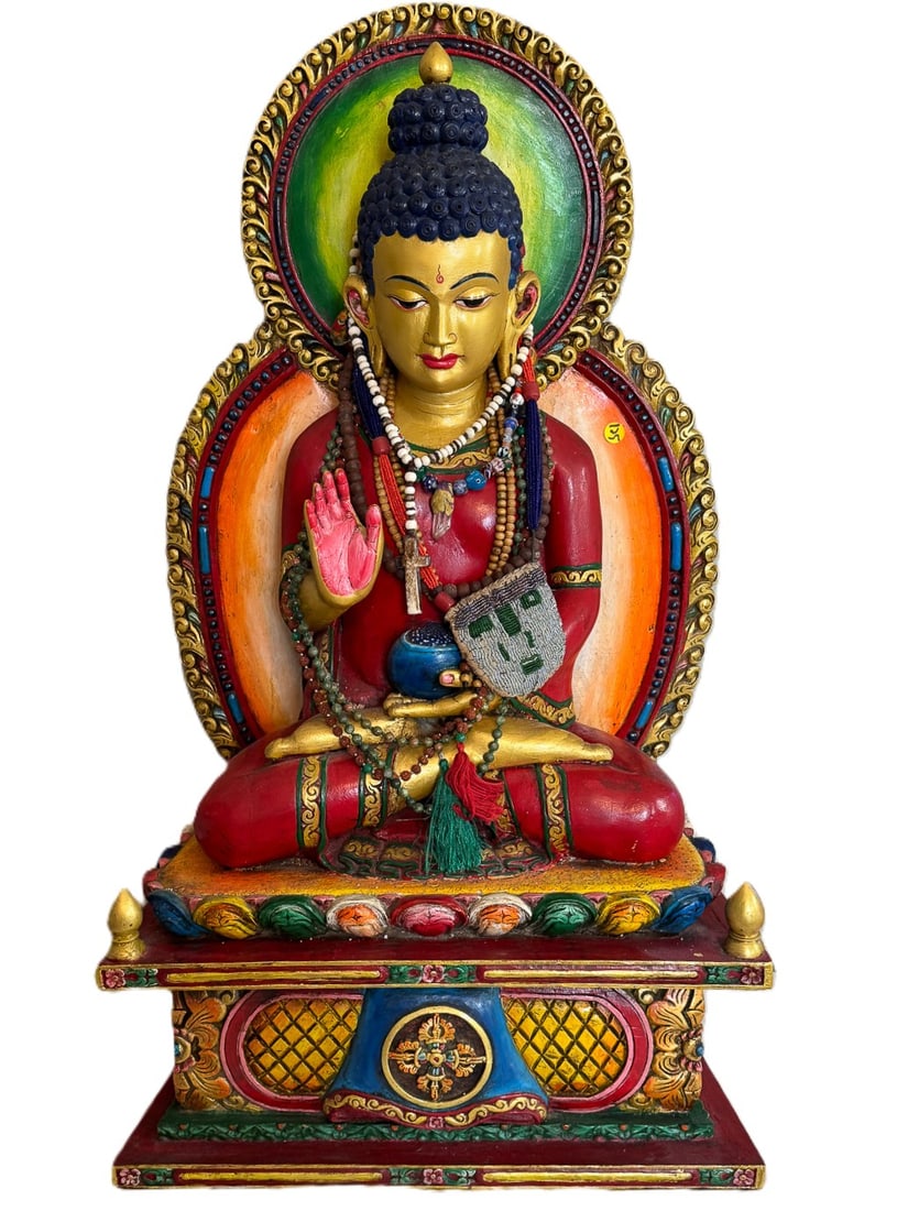 LARGE HAND CARVED NEPALESE AMITABHA BUDDHA, 20" X 14" X 40" (1 of 11)