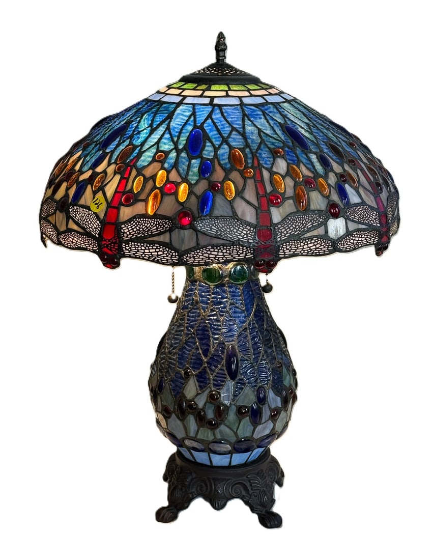 A TIFFANY STYLE DRAGONFLY LAMP, 18" X 27" (1 of 6)