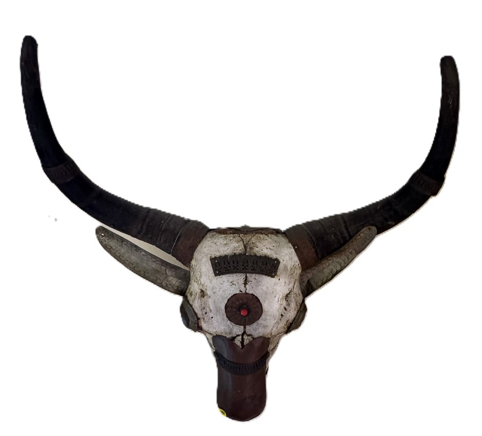 A LARGE STEER HEAD EMBELLISHED WITH BRONZE, 21" X 24" X 16" (1 of 8)