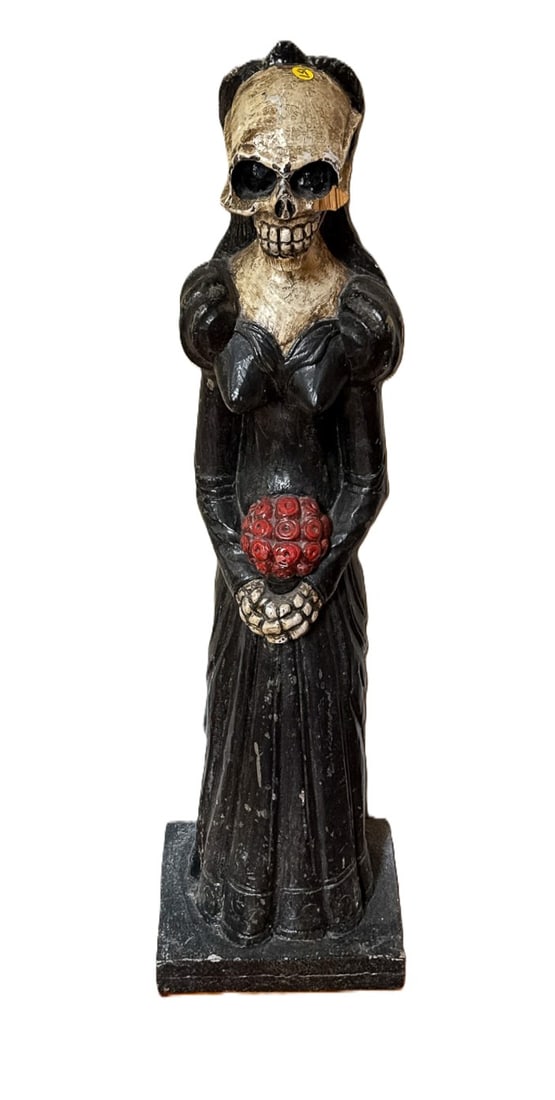 DEATHS BRIDE" CARVED AND PAINTED WOOD SCULPTURE, 41" X 10" X 10 (1 of 6)