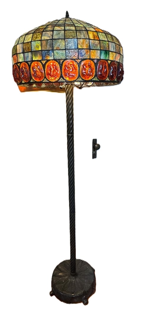 TIFFANY STYLE BRONZE FLOOR LAMP WITH TURTLEBACK GLASS, 20" X 60" (1 of 5)