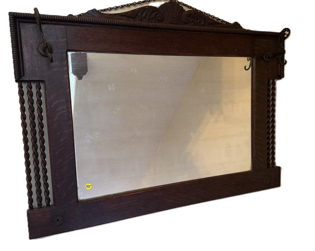 ANTIQUE OAK HALL MIRROR W/ PRETZEL TWIST, 30" X 6" X 42 (1 of 3)