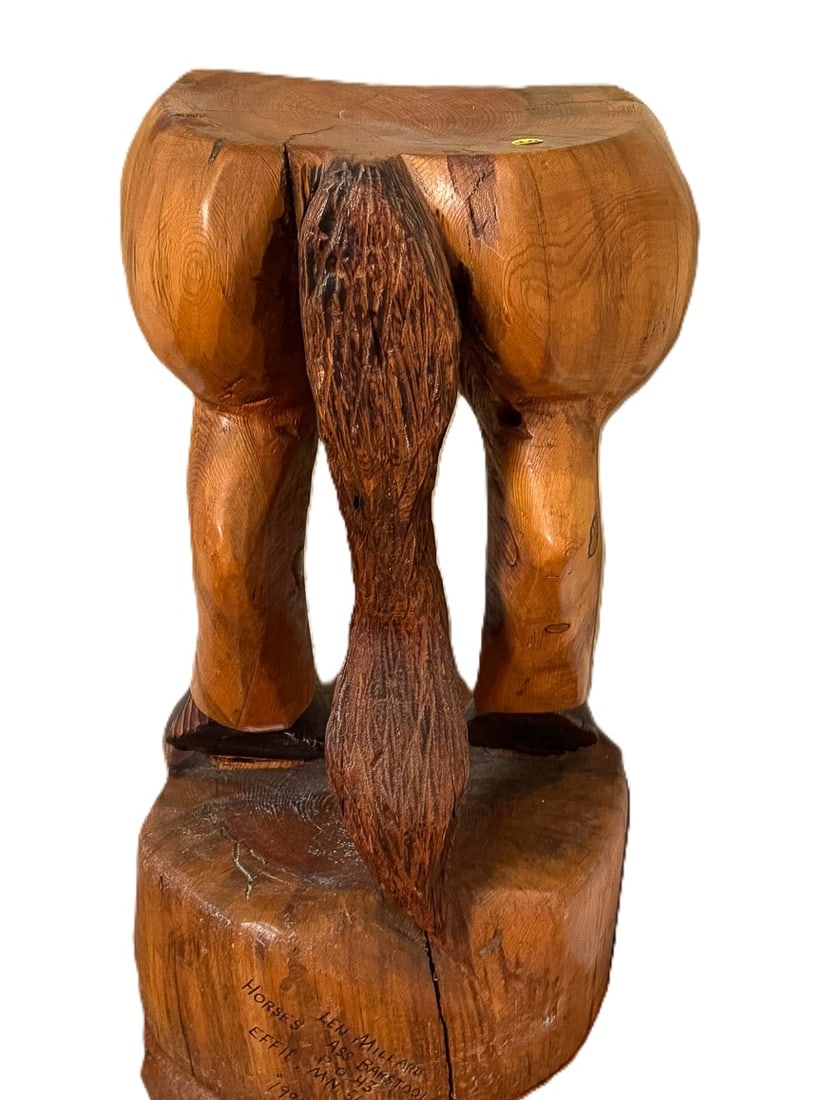 LIVE EDGE CARVED WOOD JACKASS STOOL, 30" X 15" X 12" (1 of 5)