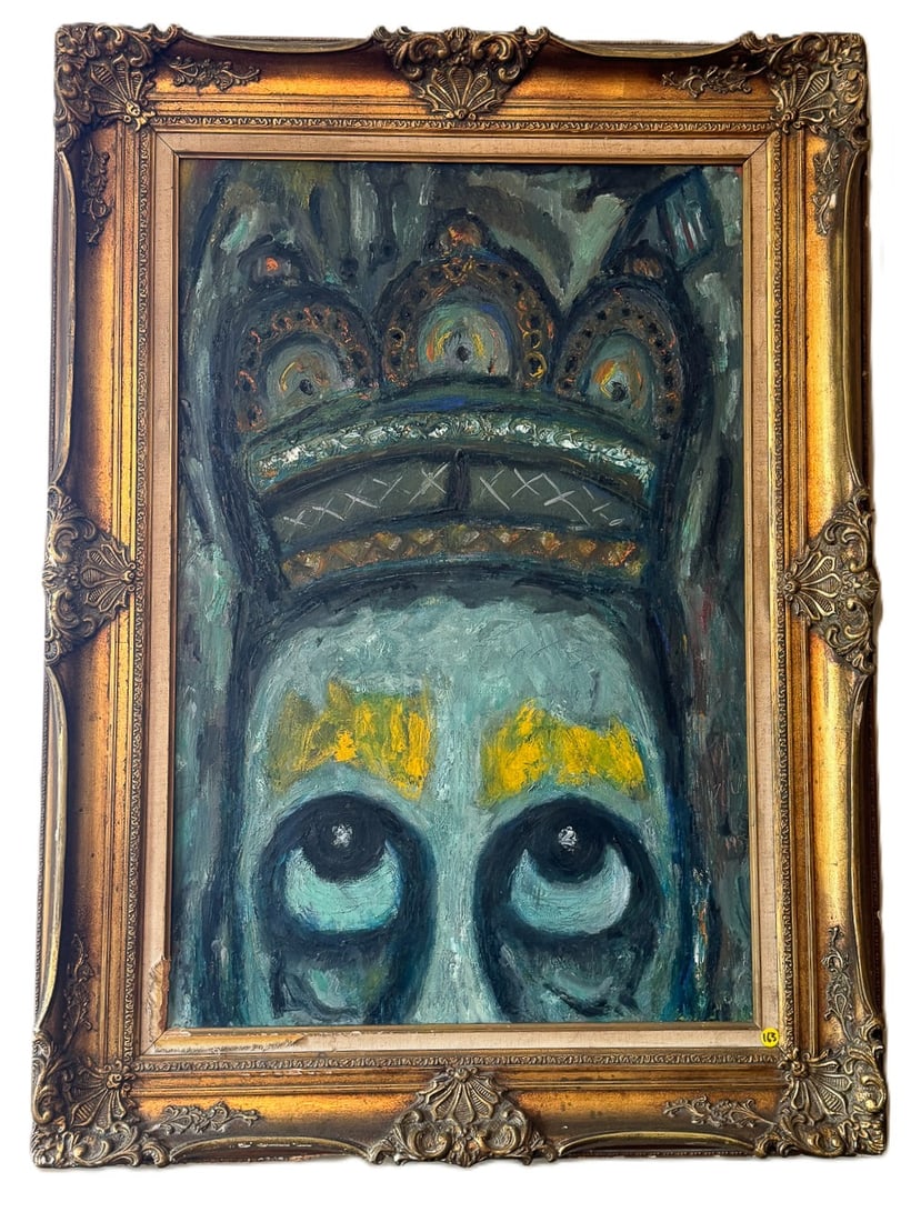JONATHAN BLUM " HEAVY WEIGHS THE CROWN" LARGE OIL ON CANVAS, 34" X 46" FRAMED AND 24" X 35" SIGHT (1 of 5)