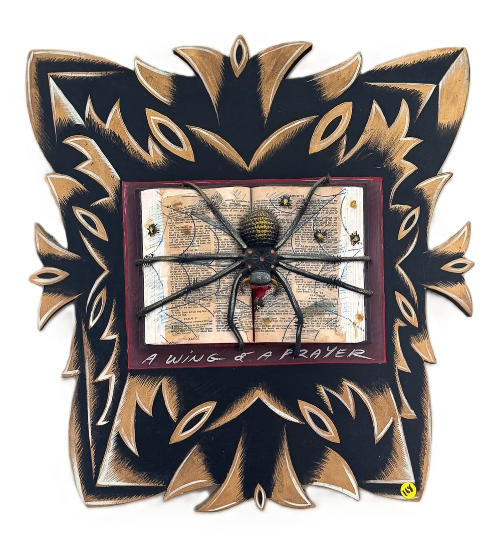 ARNIE CHARNICK MIXED MEDIA ON WOOD "FLY BY NIGHT", 25" X 25" (1 of 5)